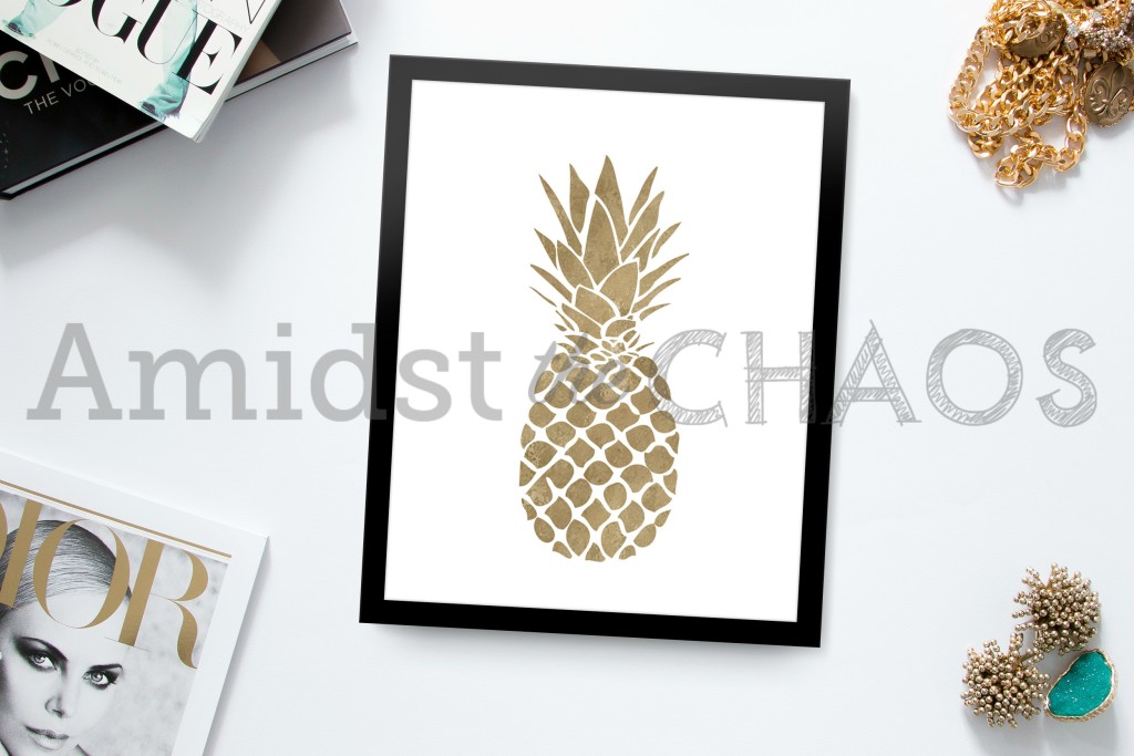 Amidst the Chaos Gold Pineapple Print