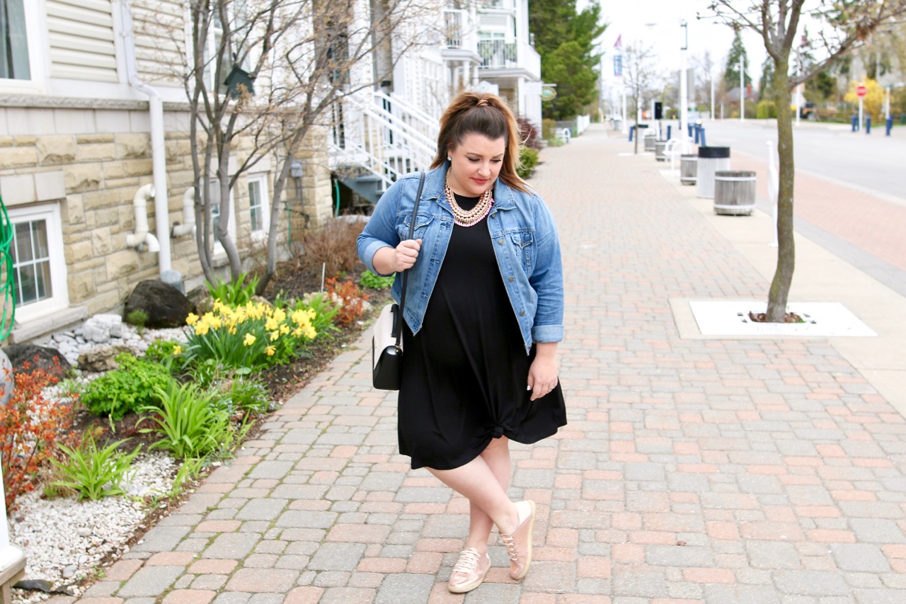 T-Shirt Dress and Denim Jacket - Mom Outfit - Amidst the Chaos