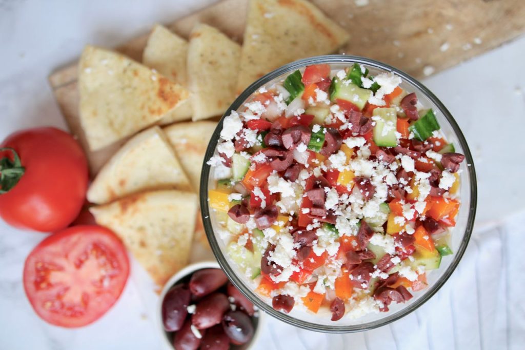 Greek Salad and Hummus Layer Dip - Amidst the Chaos