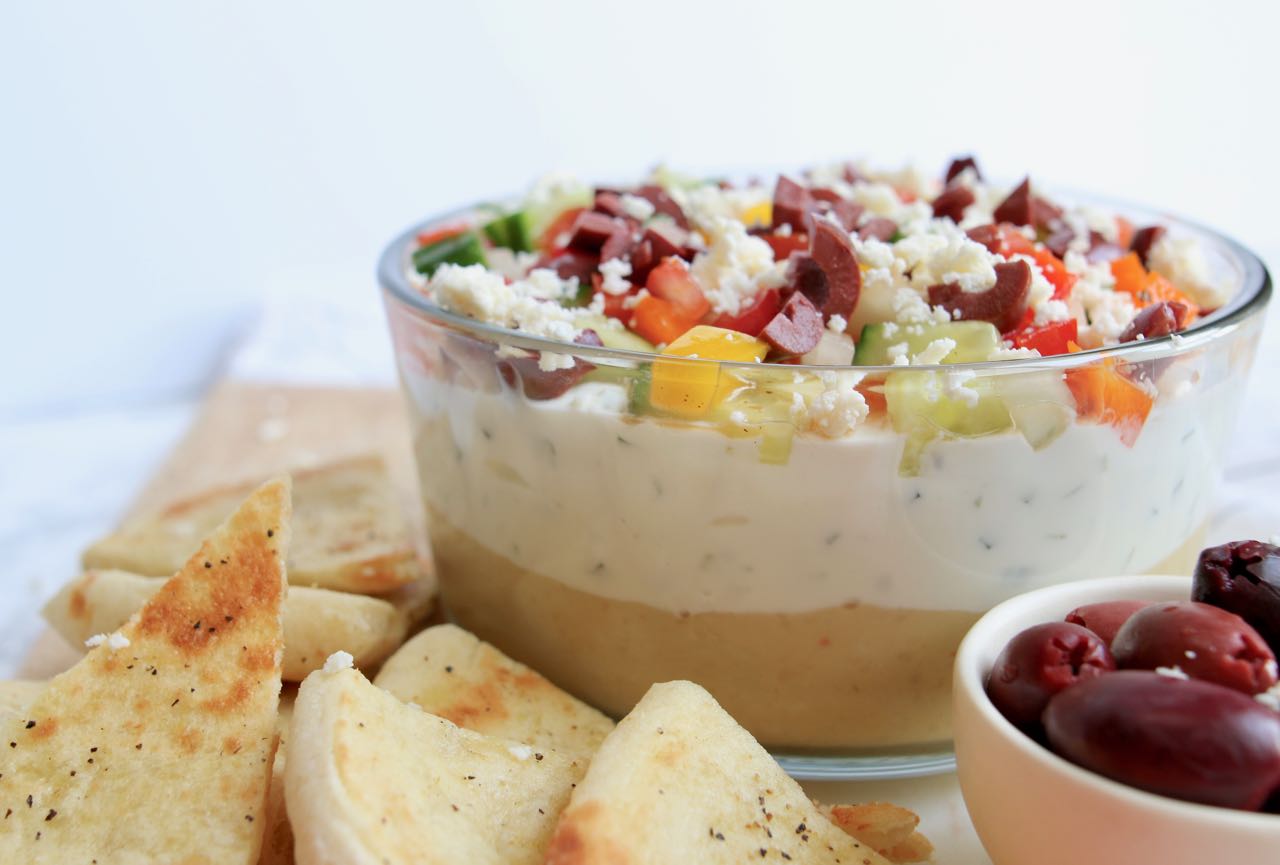 Greek Salad and Hummus Layer Dip Amidst the Chaos