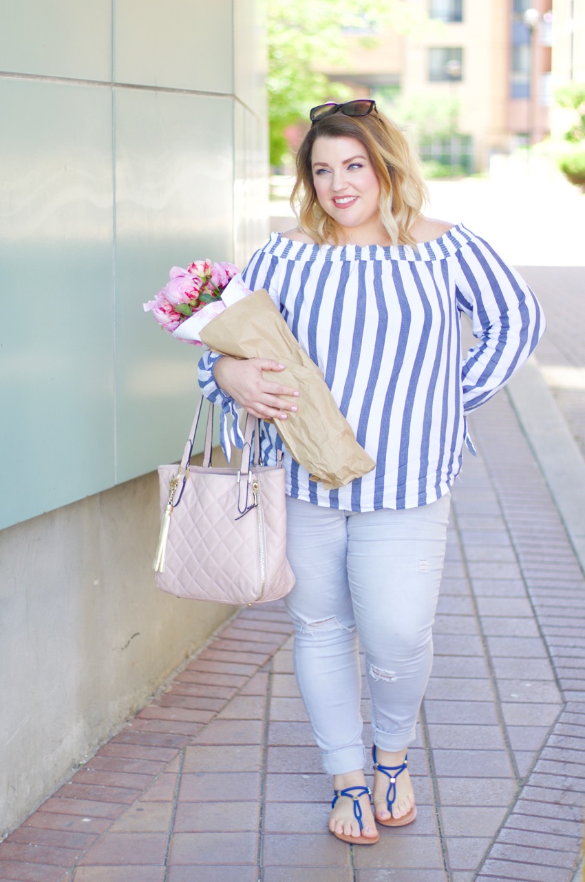 Blue and White Striped Off the Shoulder Shirt: OOTD - Amidst the Chaos